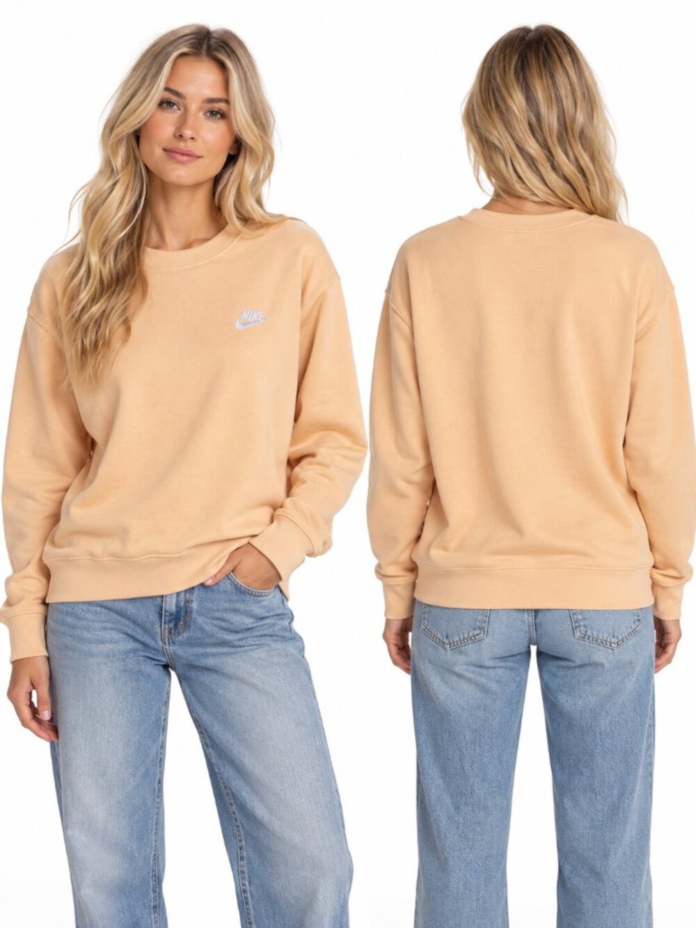 Nike Club Fleece Crewneck Sweatshirt Peach Apricot Cotton Blend Athleisure Size